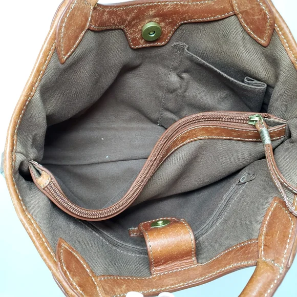 Tommy Bahama Tapestry palm tree printed clutch purse w/leather handles & trim - Picture 7 of 7